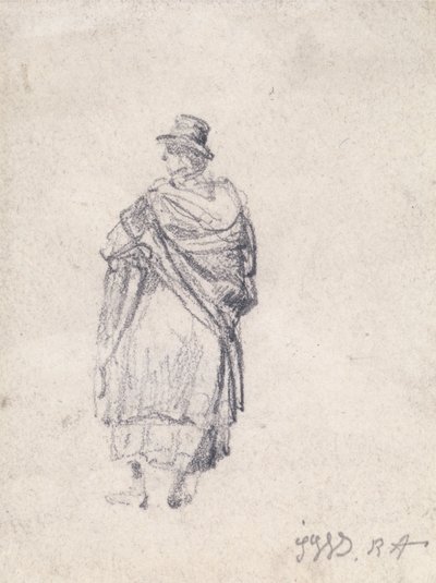 Back View of Country Woman in Hat and Shawl by James Ward